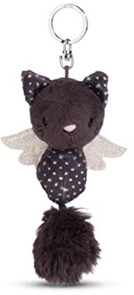 NICI Key holder guardian angel cat 12cm black and white polka dots - Sustainable companion cuddly animal pendant with key ring for lanyard, key ring & key holder