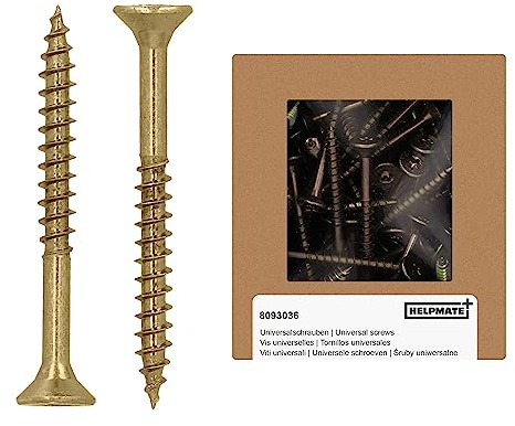 HELPMATE - Vis universelles tête fraisée 5x50 passivées jaune - 125 vis à bois avec entraînement en T et filetage partiel - Boulons pour panneaux de particules pour l'intérieur & l'extérieur protégé