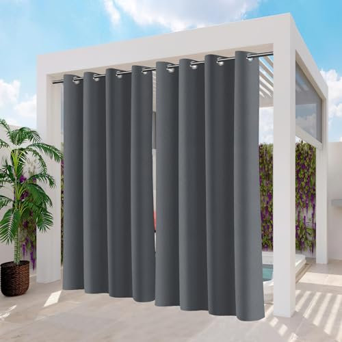 Jopassy Outdoor Vorhang Blickdicht, Wasserdicht Wetterfest Outdoor Gardinen mit Ösen, Sonnenschutz & Sichtschutz Outdoorvorhänge, für Balkon Terrasse Garten Pavillon, 244x132cm(HxB), Grau,1 Stück