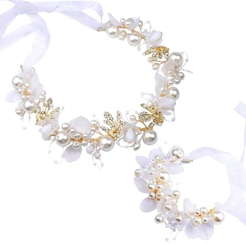 WHYCNJL 1 pièce couronne de fleurs cheveux enfants avec 1 pièceboucle bracelets Vine strass branche couronne fleur coiffure pour les mariages anniversaire fêtes performance et été plage