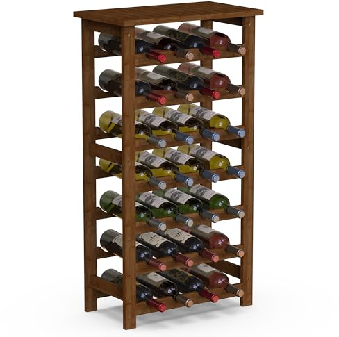 BAKAJI Cantinetta Portavino in Legno Bambù con 28 Scomparti per Vino Champagne, Portabottiglie da Terra, Cantina per Angolo Bar, Salotto, Cucina, Bistrot, Ristorante, 47 x 29 x 93.5 cm (Noce)