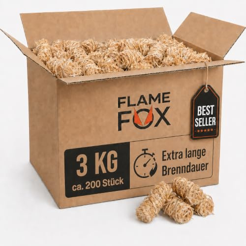 Flame Fox Lana di accensione XXL, 3 kg, in lana di legno ecologica e cera, per camino e barbecue, per camino, forno e braciere, naturale, affidabile, lunga durata, cartone da 3 kg, 5 kg o 10 kg