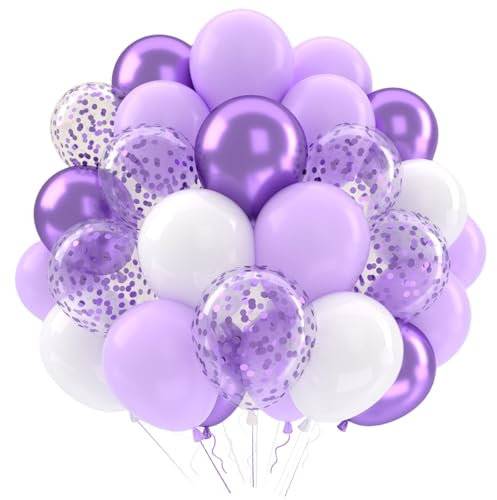 Palloncini Viola Lilla Bianchi, 52 Pezzi 12 Pollici Palloncini Pastello Lilla Metallizzati, Elio Palloncini Compleanno Matrimonio Anniversario Baby Shower Feste Decorazioni