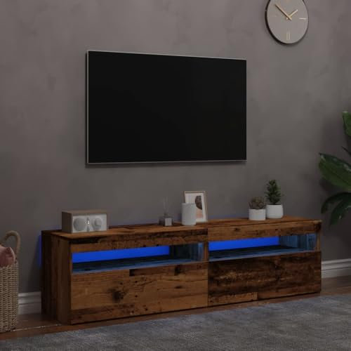 Rantry LED TV-skåp 2 st flerskikts antikt trä trä TV-skåp TV-bänk låg TV skåp för vardagsrum bord industriellt TV-ställ vardagsrum möbler