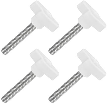 QUARKZMAN M8 x 50mm Tornillos Moleteados, 4pcs Perillas de Ala en T Rosca Macho de Acero Inoxidable 304 Tuerca Pomo de Mango Asas Ajustables Sujeción Manual para Máquina, Blanco, 36mm Ancho