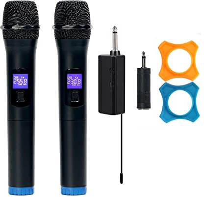 ACAGALA Multifunktionales Zweikanal-Funkmikrofon Schnurloses Handmikrofon LCD-Display Professionelles Mikrofonset