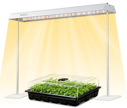 LED Växtlampa med Stativ, 60W Fullspektrum för Inomhusodling, 4/8/12H Timer, 10 Ljusstyrkenivåer, Höjdjusterbar 30-60cm, Aluminiumram