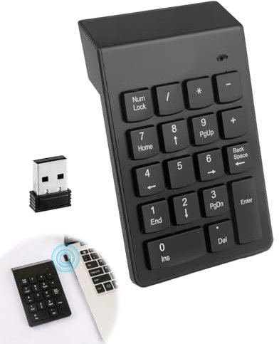 18 Key Wireless Numeric Keypad Number Pad Portable 2.4G Mini USB Numpad Slim Input Devices for Laptop Notebook Desktop PC Tablet Compatible with Windows System