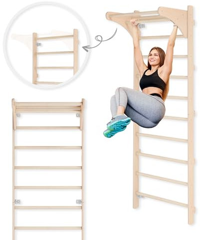 MAMOI Espalier avec Barre de Traction pour Adultes (230 cm) - Mur d'escalade en Bois - Appareil de Fitness Multifonction - Échelle d'escalade