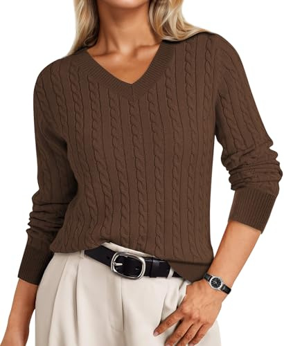 IEEILULU Jersey Mujer, Jersey Punto Mujer, Cómodos Jerséis de Invierno y Otoño con Cuello en V, Jerséis de Punto Ligeros, Ropa Informal (FR/ES, Letras, XL, Regular, Regular, Marrón)