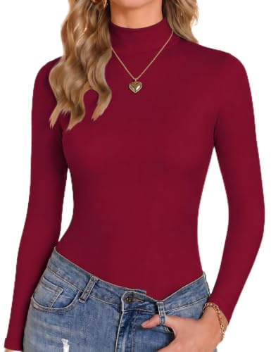Zeagoo Maglie Termiche Donna Manica Lunga Maglietta Basic Tinta Unita Top Rosso Scuro M