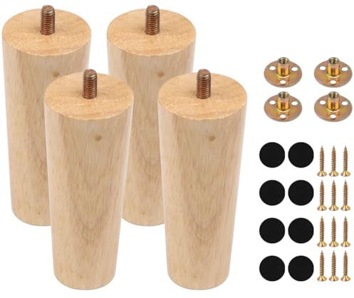 OctBird 4Pzs Pies para Muebles Madera 12 cm Patas de Madera para Muebles Vintage Pies para Mesa Cama Sofá, Patas Mueble Conicas Inclinadas con Tornillo Pretaladrados, Placas de Montaje y Tornillos
