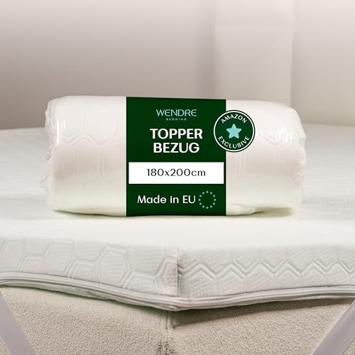 Wendre Överdrag till Bäddmadrass 180x200 cm – passar 5–7 cm höjd | Dragkedja på tre sidor, tvättbar i 40°C, OEKO-TEX-certifierad, skyddsöverdrag för bäddmadrass