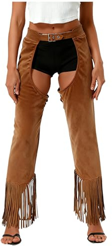 HULIJA Adulte Homme Deguisement Cow Boy Western Costume Cow Boy Chaps Femmes Soirée Thème Festival De Musique Vacances Costume d'halloween Brun L