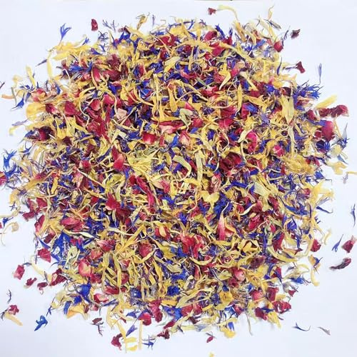 Sentovac Edible Dried Flower Petal Blend Calendula Blue Cornflower and Rose Petals Mix All Natural Food-grade Dried Spring Flower Sprinkles for Baking Cake Decoration Cocktail Desserts 20g/0.7oz