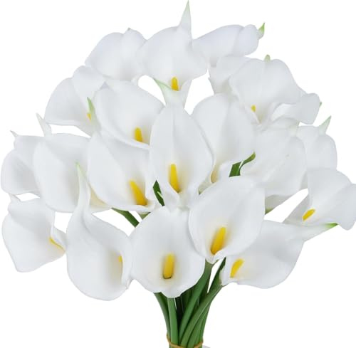 LINGJIUXING 20 fiori artificiali di calle, fiori finti in lattice realistici al tatto, gigli finti impermeabili bianchi, bouquet da sposa per matrimoni, decorazione per la casa e il giardino, Xing
