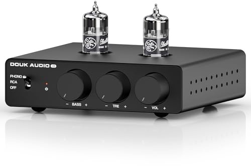 Douk Audio Préamplificateur tubulaire MM Phono Phono HiFi préamplificateur stéréo avec filtre passe-bas, sortie caisson de basses