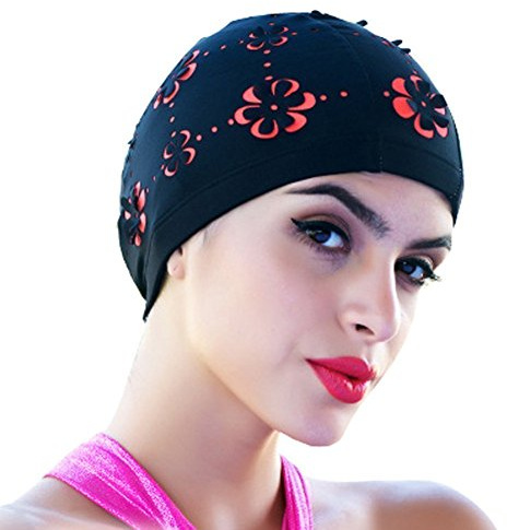 Medifier Gorro de baño con Flores ahuecadas para Cabello Corto y Largo (Negro)