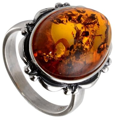 HolidayGiftShops Sterling Silver and Baltic Honey Oval Amber Adult Ring- Size 8