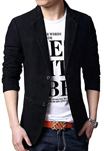 Allthemen Blazer da Uomo Casual Giacca Slim Fit Giacche in Cotone Monopetto a Due Bottoni Blazer Elegante Tinta Unita Nero XL
