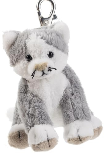 Plüsch-Anhänger Katze „Cleo“ – Schaffer 0227 - ca. 10 cm - Niedlicher Schlüsselanhänger & Taschenanhänger mit Karabiner - Weich & hochwertig - Geschenkidee für Kinder & Erwachsene - grau-weiß