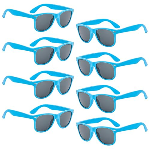 8 Pack Kids Neon Colors Party Favor Supplies Unisex Sunglasses, Blue
