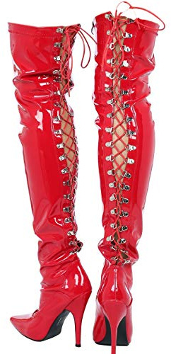 Gizelle Damen Schnürstiefeletten auf der Rückseite Overknee-Stiefel, rotes Leder, 39 EU