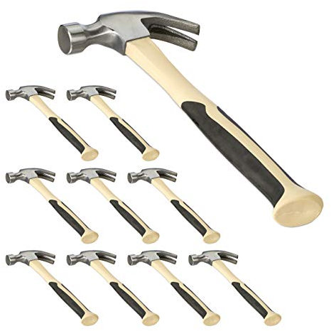 Marteau de charpentier, lot de 10, à griffes, outil ergonomique, en fibres de verre, tête d’acier, 33cm, beige/argenté
