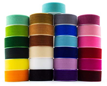 Summer-Ray Cinta de terciopelo multicolor de 25 mm, 50 yardas, 25 colores, 100% poliamida, para decoración, costura y bricolaje, ideal para cumpleaños