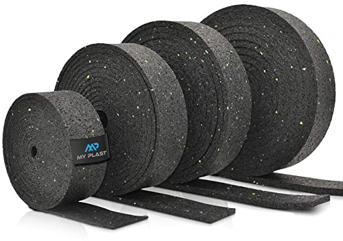 My Plast Terrassenpads Rolle - 10 m x 80 mm x 10 mm, 5 Stück - Bautenschutz-Matte aus Gummigranulat - wasserfeste & robuste Gummi-Unterlage für Balkon- & Terrassenbau
