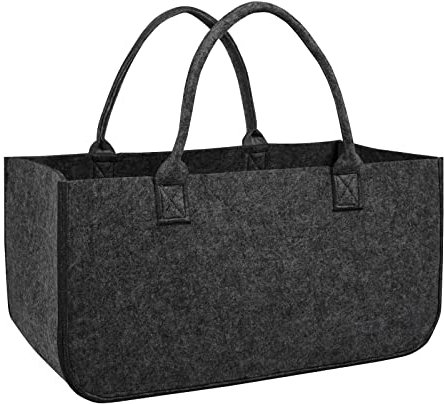 UISEBRT Lot de 4 Sac en Feutre Bois de cheminée avec poignées de Transport, Panier a Bois, Sac à provisions, journaux, bûches, 25 x 25 x 50 cm, Gris foncé