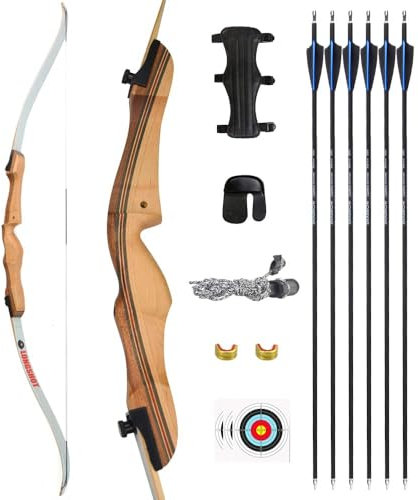 ZSHJGJR 68 Zoll Recurvebogen Set Takedown Sportbogen mit Carbonpfeil für Erwachsene Bogenschießen Wettkampfbogen für Anfänger Jagdbegeisterter (24lbs, Recurvebogen Set)