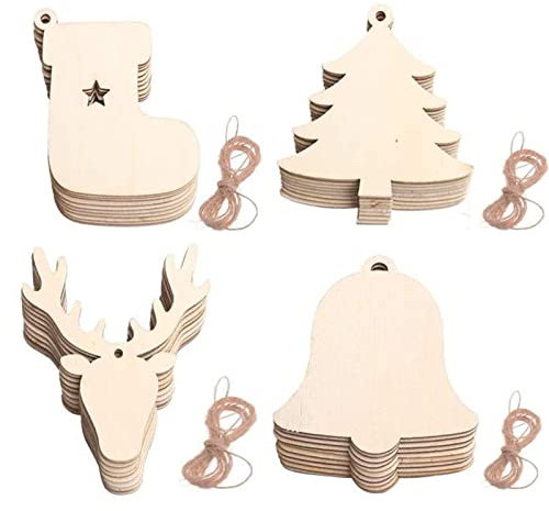 Yukiyi 40 Pieces Wooden Baubles Wooden Christmas Decorations to Paint Decorate Your Own Baubles Natural Wood Slices Wood Chips for DIY Crafts Christmas Tree Decorations Christmas Ornaments Pendants