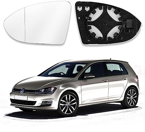 Cristal de Espejo Reemplazar para Golf 7, Retrovisor Exterior Ajustable Adecuado, Asférico Con Placa de Soporte, Lente de Marcha Atrá, Calefactable (Lzquierda)