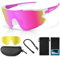 Odoland Occhiali da Ciclismo Polarizzati, Occhiali da Sole Sportivi UV 400 con Sostituibili Visione Notturna Bicchieri per Bicicletta, Pesca, Corsa a Piedi, Uomo Donna e Giovani, Colore Rosa
