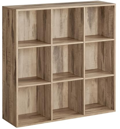 VASAGLE Custos Kollektion - Bücherschrank, Bücherregal, mit 9 Fächern, Büroregal, Würfelregal, Standregal, für Wohnzimmer, Schlafzimmer, Büro, Kinderzimmer, Begonien-Catalpa LBC177K01