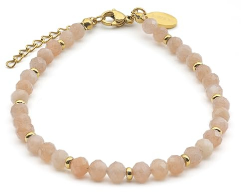 LAVISA Granat Edelstein Armband - 4mm Perlen - Echte Naturstein Perlen | Kristallperlen, Heilsteine | Onesize mit Verlängerung (Mondstein)