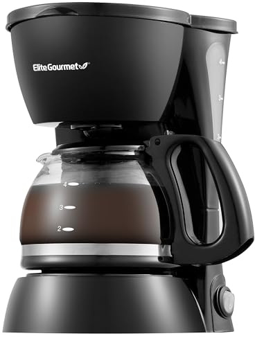 Elite Gourmet EHC4128 Automatic 4-Cup Brew & Drip Coffee Maker with Pause N Serve, Glass Carafe, Reusable Filter, On/Off Switch, Keep Warm, Water Level Indicator, Black
