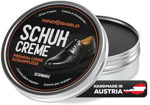 INNOSHIELD® Schuhcreme Schwarz - Schuhpflege, 100 ml - Lederpflege Schuhe imprägniert & schützt das Leder sehr wirksam. Hochwertige Rezeptur mit Lanolin - Handmade in Austria