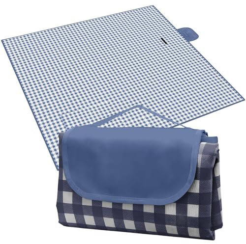 HTRTRR Manta de pícnic impermeable, manta de picnic portátil y plegable de tela Oxford impermeable, 200 cm x 195 cm, ideal para acampar y relajarse (azul oscuro)