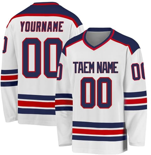 Maillot de Hockey Personnalisé Concevez Votre Shirt de Hockey Personnalisé avec Votre Nom/équipe/Numéro à Col en V Maillots de Joueur de Hockey sur Glace Hommes Manches Longues(#06)