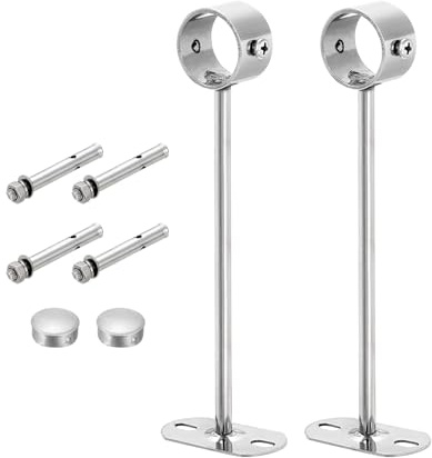 QUARKZMAN 4 Juego Soportes para Barra de Cortina de Techo, Longitud de Tubo de 32mm/1.26 250mm/9.84 Ganchos y Soportes de Acero Inoxidable para Armario Paredes Tubo de Cortina, Plateado