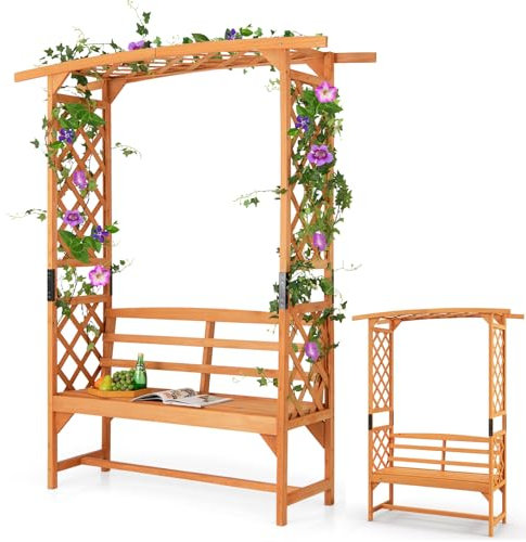 RELAX4LIFE Arco de rosas con banco, 160 x 50 x 199 cm, banco de jardín de 2 plazas, banco con enrejado, ayuda para plantas trepadoras y adornos, arco de jardín, arco de jardín, arco de jardín