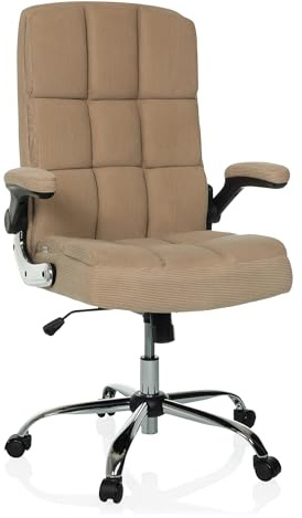 MyBuero Fauteuil de Direction rembourré Aspect Velours côtelé Relax WD 100 Chaise pivotante réglable en Hauteur avec accoudoirs rabattables, Beige