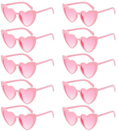 SelfTek Hjärtformade Solglasögon Rosa, 10 Stycken Retro Hjärtformade Partyglasögon Vintage JGA Glasögon Hippie Hjärtformade Glasögon För Party Bröllop Karneval