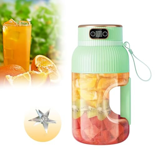 1.2L Tragbarer Mixer für Smoothies und Shakes, mit 10 Klingen, 3000mAh Akku Tragbarer Smoothie Maker Akku, Anti-Rutsch-Griff, Digitalanzeige Mini Standmixer für Reisen, Küche (Grün)