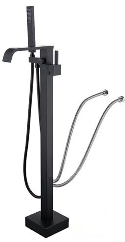 SdaryWare Robinet de Baignoire sur Pied, Montage au Sol, poignée Unique rotative à 360°, 2 Fonctions, en Laiton, Gris(Black)