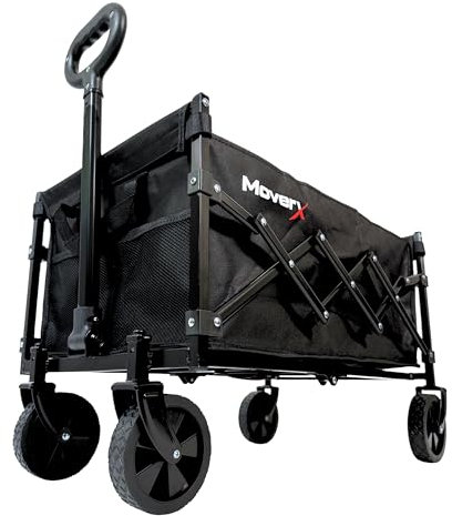 MoverX 70L Festival Trolley on Wheels, Folding Wagon, Portable Camping Cart, Collapsible Foldable Trolly for Beach Outdoor Garden Picnic Shopping Fishing, Adjustable Handle, Black