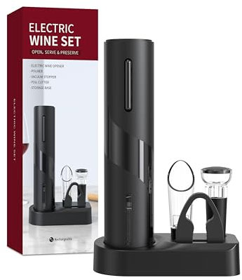 Ultimate Rechargeable Wine Opener Gift Set | 6-in-1 Electric Corkscrew Bottle Opener with Foil Cutter, Wine Aerator Pourer, Vacuum Stopper & Charging Base | USB Powered for Wine Lovers