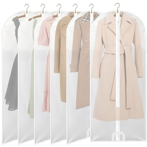 AWBEOT 6 Piezas Fundas Ropa Armario Transparentes 60 * 140 cm Fundas de Ropa de PEVA Bolsas para Ropá a Prueba de Polvo Transpirable Bolsa Portatrajes para Vestidos,Trajes,Gabardina（Grande,Blanca）